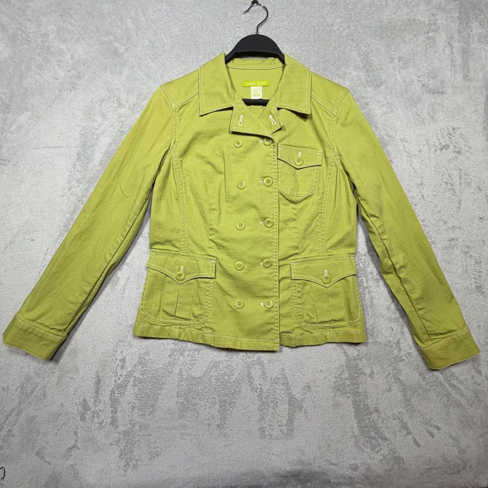 Vintage Green Cotton Utility Jacket Double Breasted Size 4 Indie Sigrid Olsen